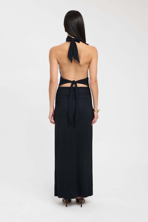 Ruched Plunge Halter Maxi Dress Fonley