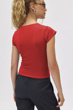 Button-Up Round Neck Cardigan|Color:Red