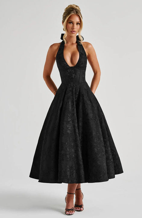 Jacquard Halter Midi Dress Fonley