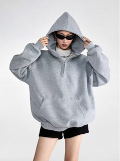 Half-Zip Hoodie|Color:Gray