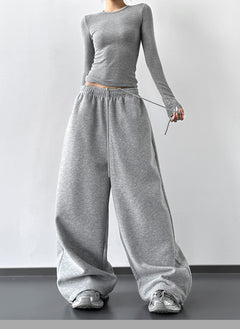 High-Waisted Wide-Leg Sweatpants|Color:Gray