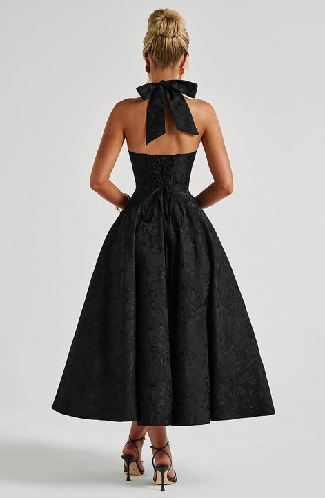 Jacquard Halter Midi Dress Fonley