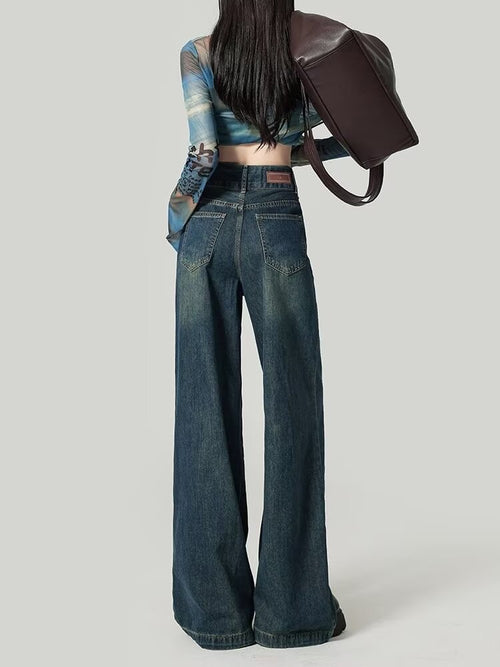 High-Waist Loose Straight-Leg Jeans|Color:Gray