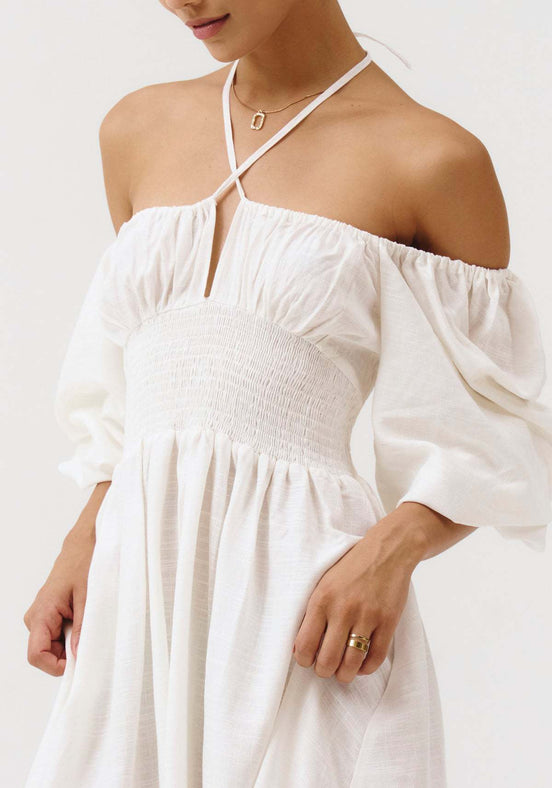 Off-The-Shoulder Smocked Linen Maxi Dress Fonley