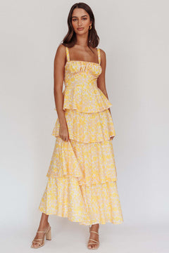 Floral Tiered Midi Dress|Color:Yellow