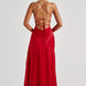 Ruffle Hem High-Low Satin Maxi Dress Fonley