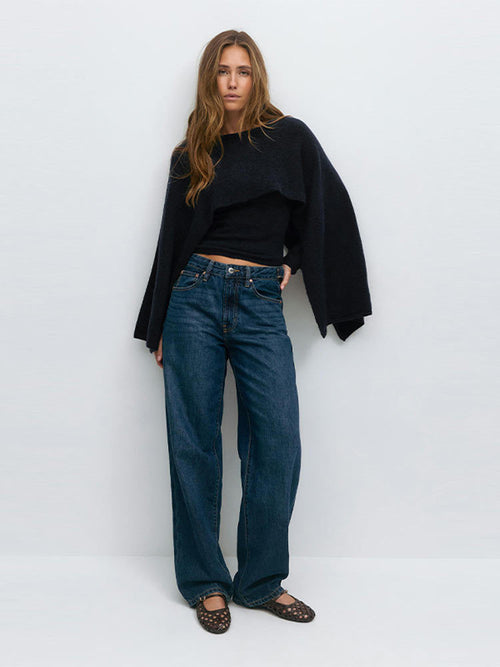 Round Neck Cape Sleeve Knit Sweater|Color:Black