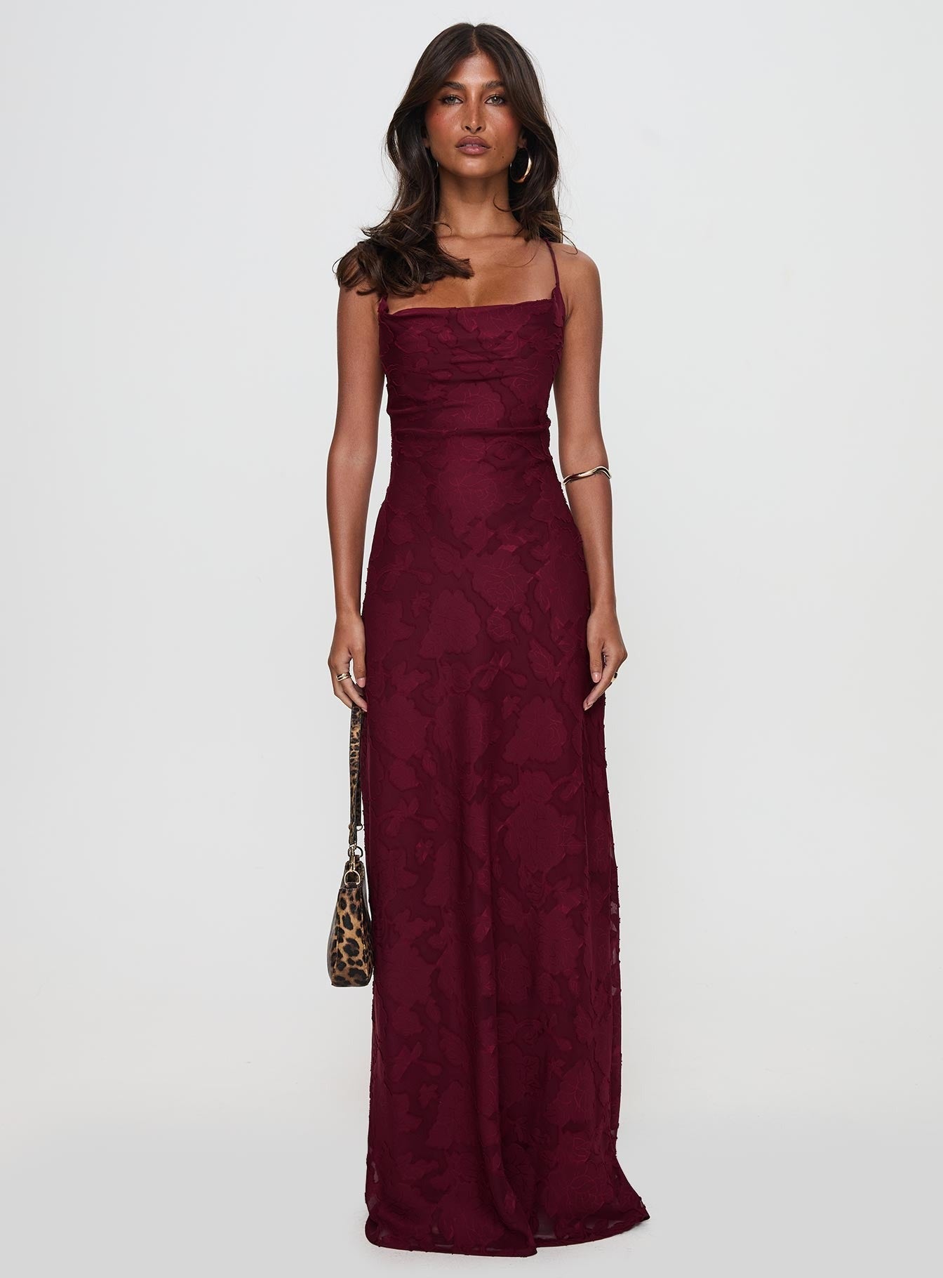Floral Devoré Cowl Neck Maxi Dress Fonley