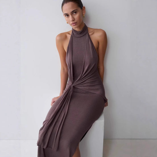 Draped Halter Knot Maxi Dress Fonley