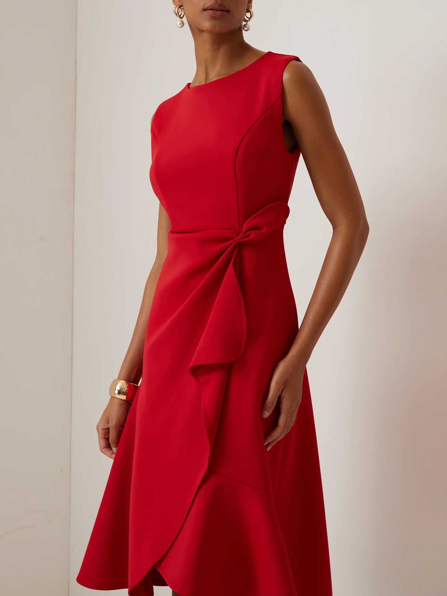 Sleeveless Knotted Side Midi Dress Fonley