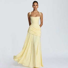Ruched Bodice Draped Maxi Dress Fonley