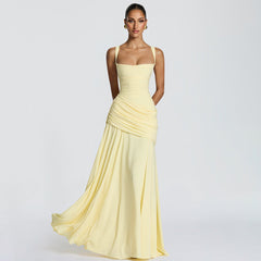 Ruched Bodice Draped Maxi Dress|Color:Yellow