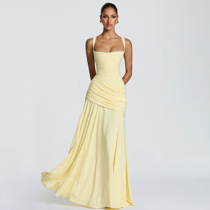 Ruched Bodice Draped Maxi Dress Fonley