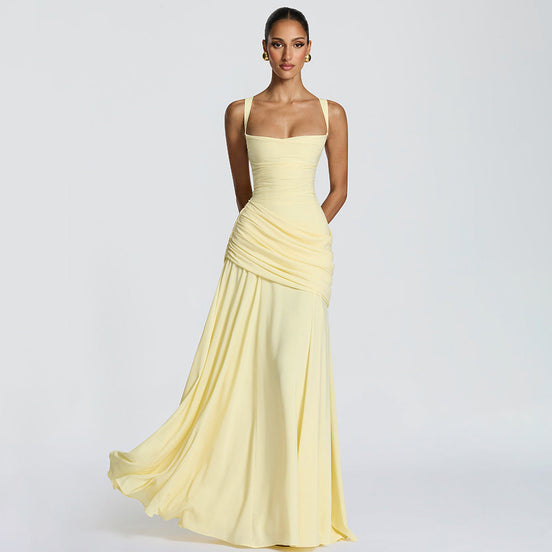 Ruched Bodice Draped Maxi Dress Fonley