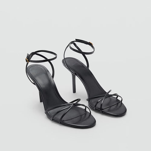 Thin Strap Buckle High Heel Sandals|Color:Black