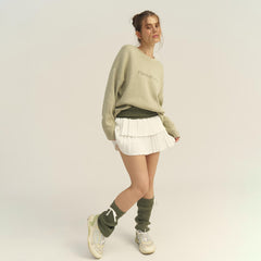 Letter Print Round Neck Knit Sweater|Color:Green
