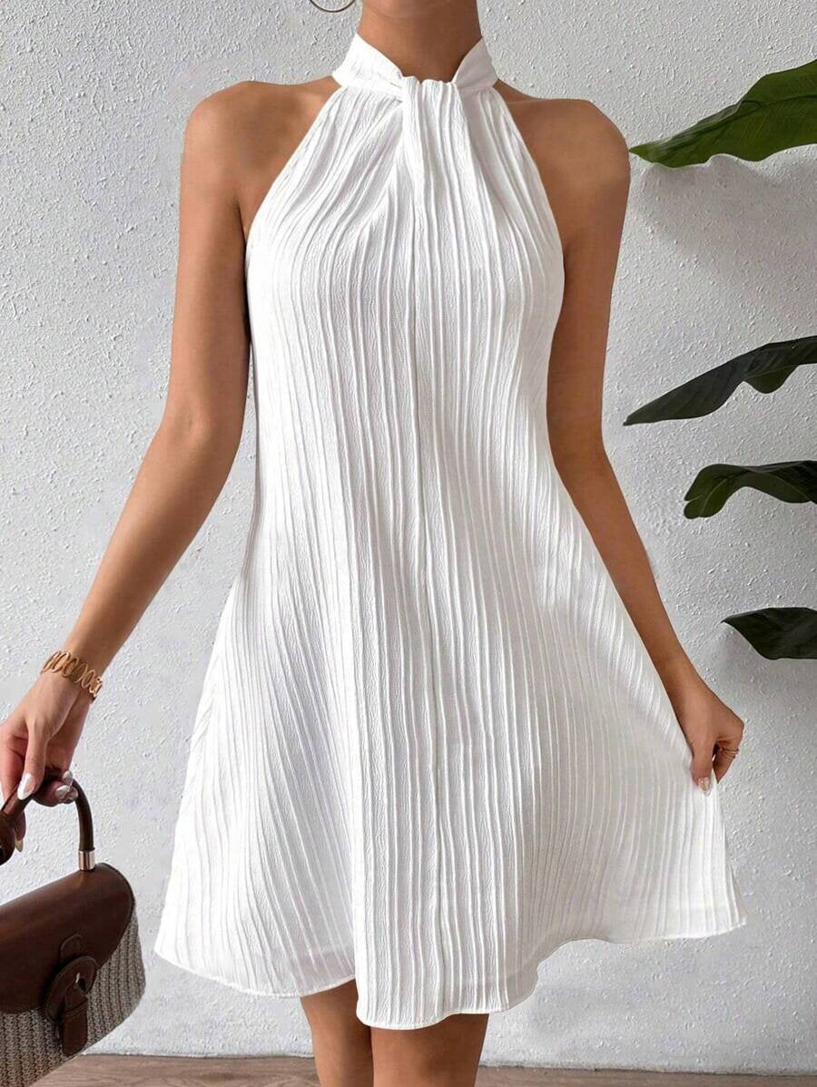 Textured Halter A-Line Mini Dress Fonley