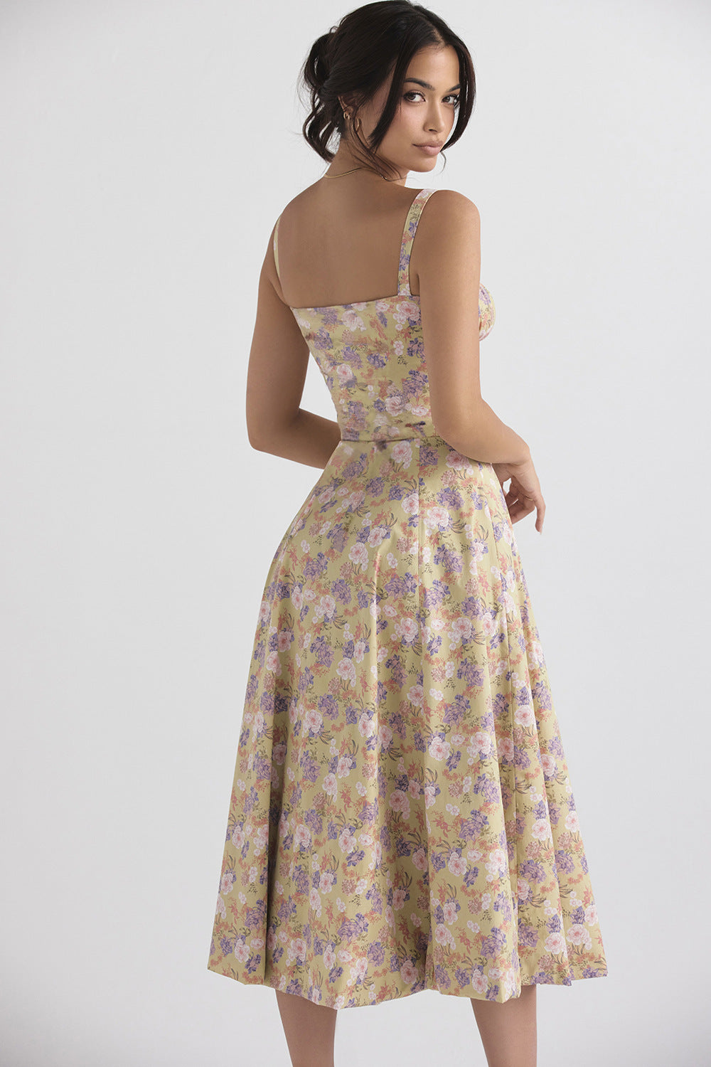 Floral Print Corset Midi Dress Fonley