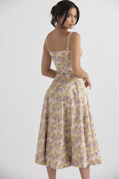 Floral Print Corset Midi Dress Fonley