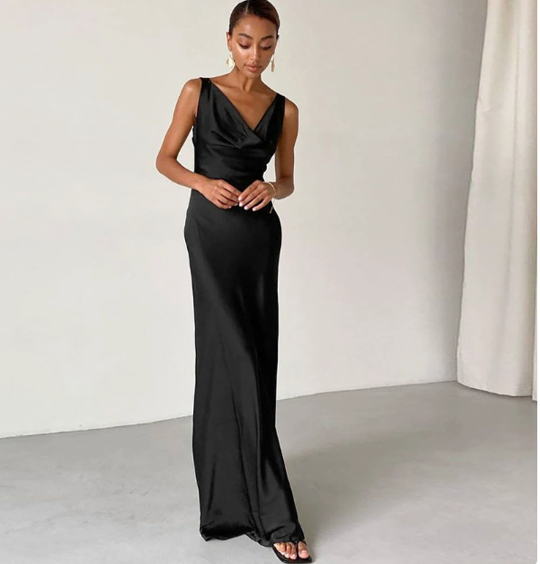 Cowl Neck Satin Maxi Dress Fonley