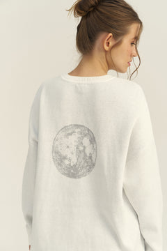 Letter Print Round Neck Knit Sweater|Color:White