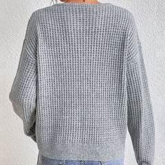 V-Neck Loose Fit Knit Sweater|Color:Gray