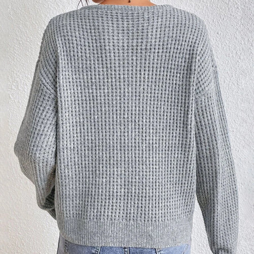 V-Neck Loose Fit Knit Sweater|Color:Gray