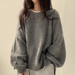 Lantern Sleeve Loose Knit Sweater|Color:Gray