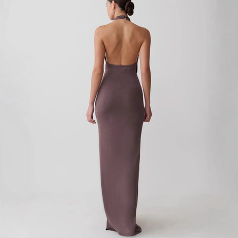 Draped Halter Knot Maxi Dress Fonley
