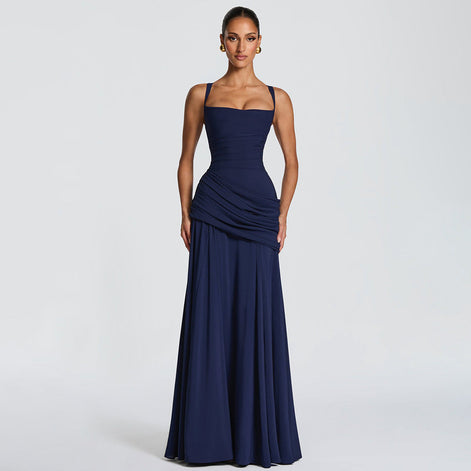 Ruched Bodice Draped Maxi Dress Fonley