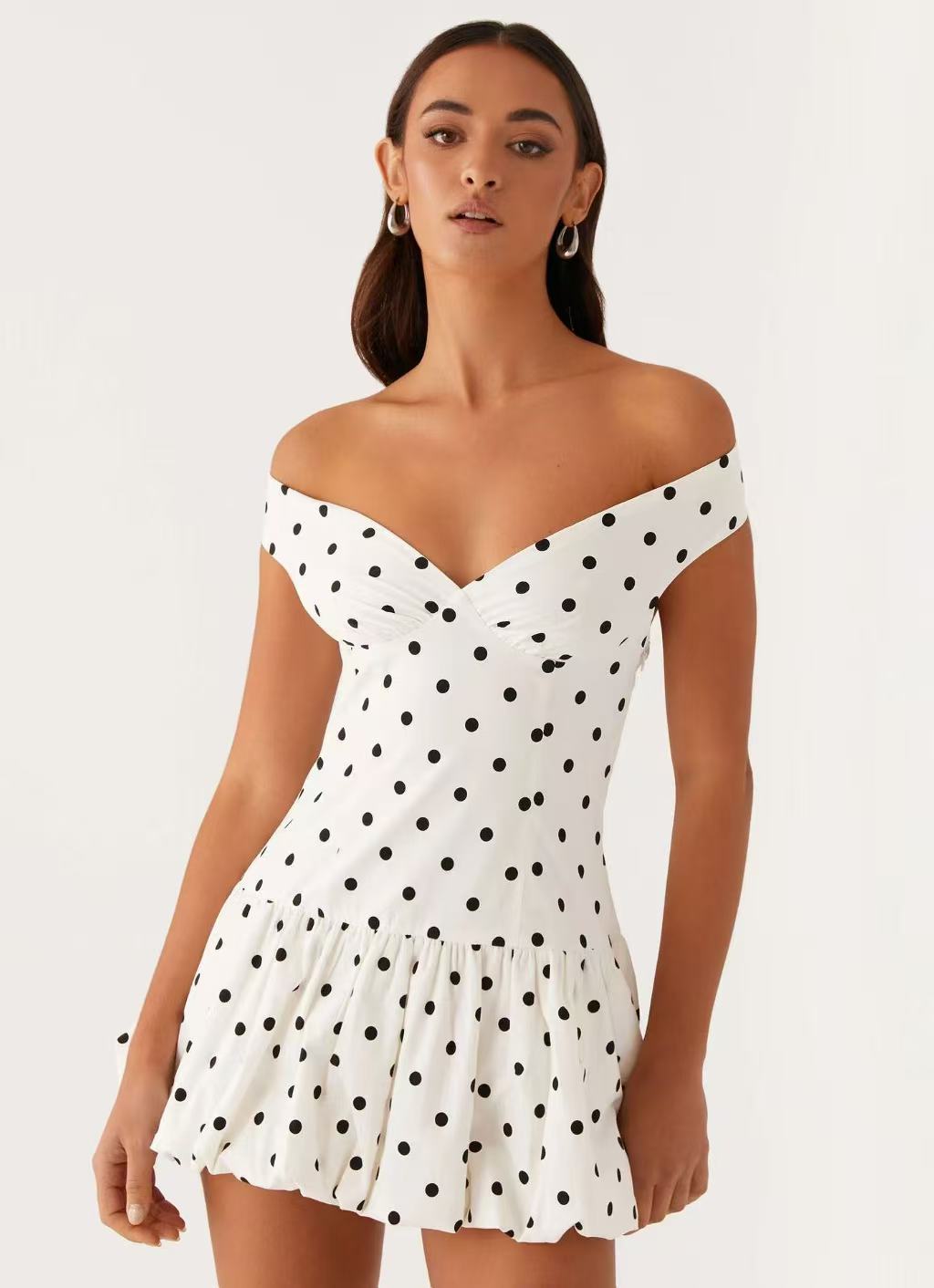 Off-The-Shoulder Polka Dot Mini Dress Fonley
