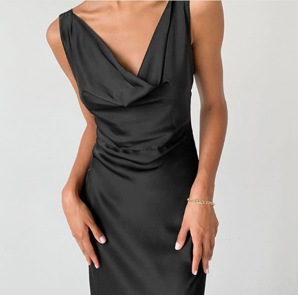 Cowl Neck Satin Maxi Dress Fonley