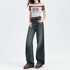 High-Waist Wide-Leg Denim Jeans|Color:Gray