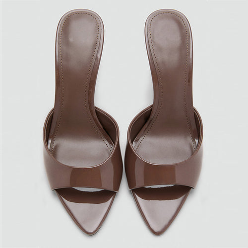 Patent Leather High-Heeled Sandals|Color:Brown