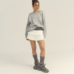 Letter Print Round Neck Knit Sweater|Color:Gray