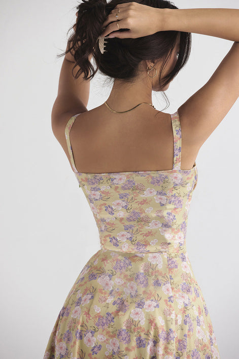 Floral Print Corset Midi Dress Fonley