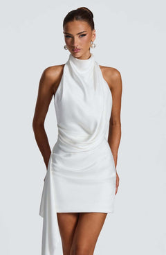 Draped Halter Mini Dress Fonley|Color:White