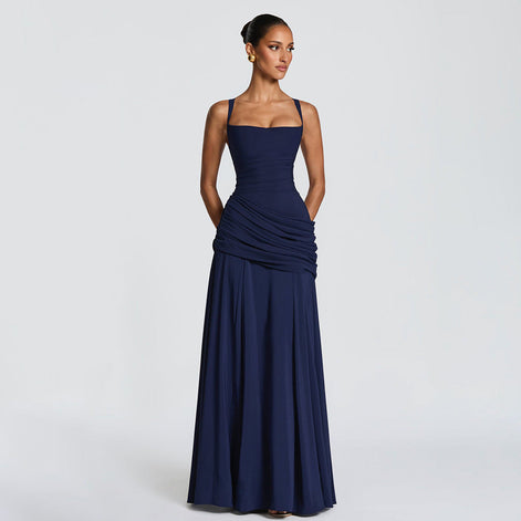 Ruched Bodice Draped Maxi Dress Fonley