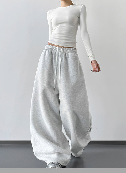 High-Waisted Wide-Leg Sweatpants|Color:White