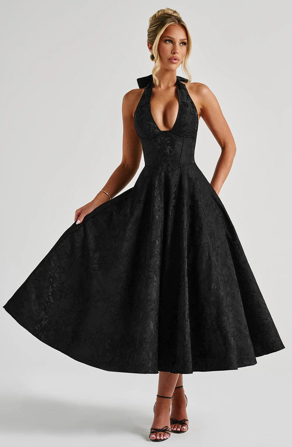 Jacquard Halter Midi Dress Fonley