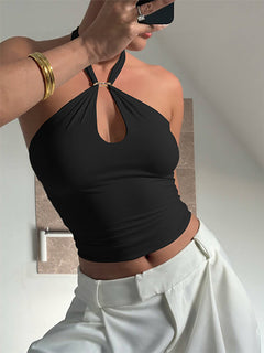 Lace-Up Backless Sleeveless Vest|Color:Black