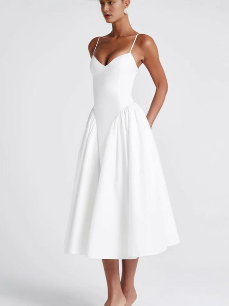 V-Neck Drop-Waist Midi Dress Fonley