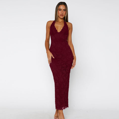Lace Halter Neck Maxi Dress Fonley