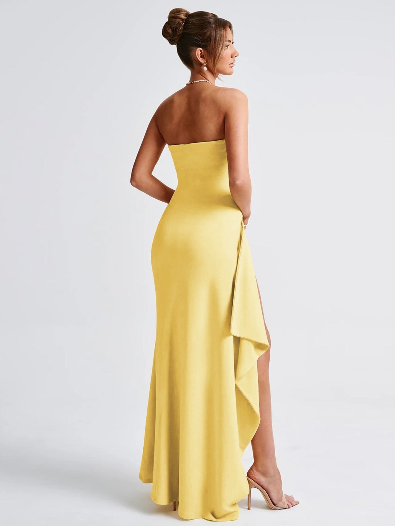 Strapless Bandeau Thigh-Split Maxi Gown Fonley