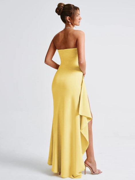 Strapless Bandeau Thigh-Split Maxi Gown Fonley
