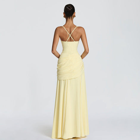 Ruched Bodice Draped Maxi Dress Fonley