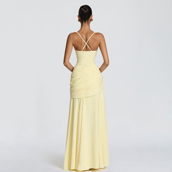 Ruched Bodice Draped Maxi Dress Fonley