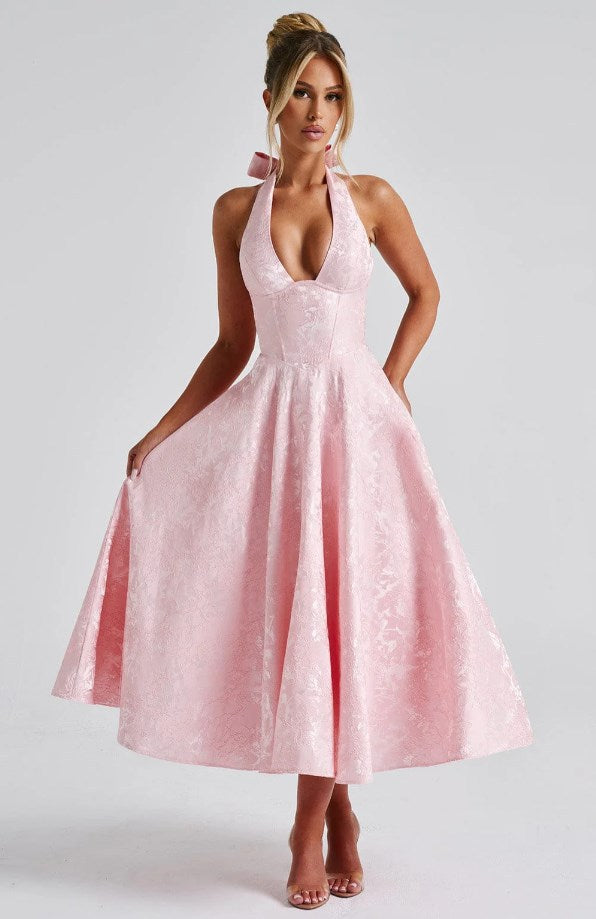 Jacquard Halter Midi Dress Fonley