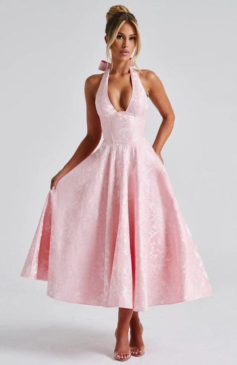 Jacquard Halter Midi Dress Fonley