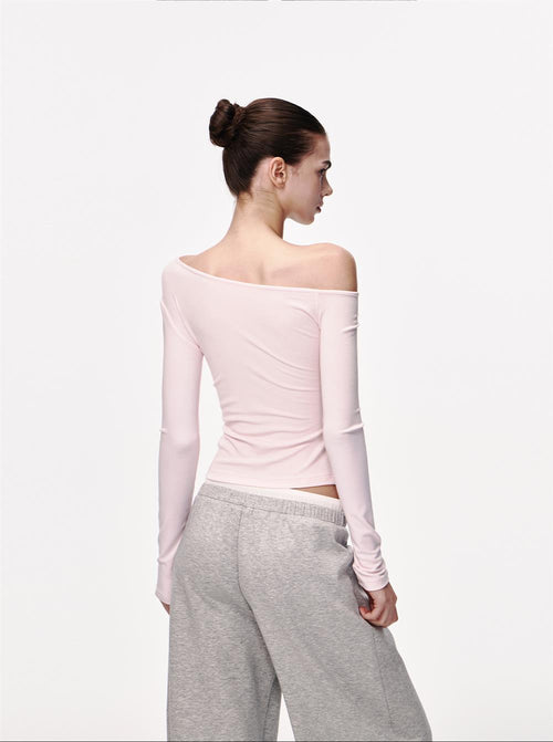Slim Fit Long Sleeve Knit Top|Color:Pink
